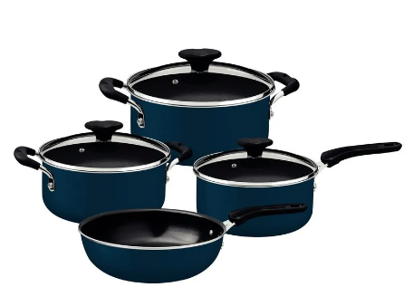 Batería de Cocina Tramontina Tunis en Aluminio con Revestimiento Interno Cerámico y Externo Siliconado Azul Mediterráneo 4 Piezas