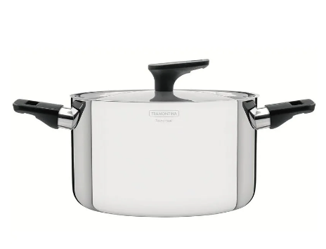 Cacerola Grano Baquelite honda de acero inoxidable con cuerpo triple, tapa y asas de baquelita de 24 cm y 5,8l Tramontina