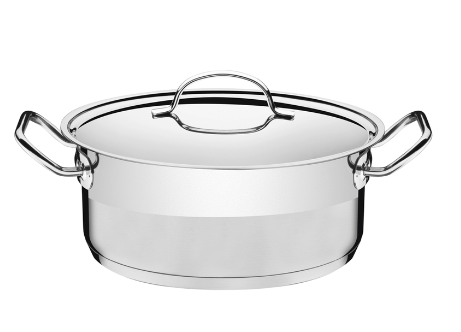 Cacerola Tramontina Professional rasa de acero inoxidable fondo triple con tapa plana detalle satinado 28 cm 7,1 L