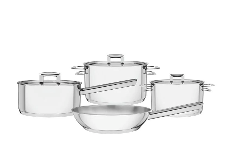 Batería de cocina Tramontina Brava de Acero Inoxidable Fondo Triple con Tapa Plana 4 Piezas