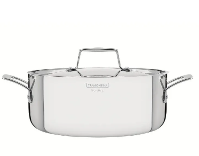 Cacerola Tramontina Grano rasa de acero inoxidable cuerpo triple con tapa y asas 24 cm 4,7 L