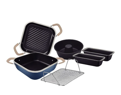 Kit Tramontina Lyon en Aluminio Forjado con Revestimiento Interno y Externo con Antiadherente Starflon High Performance Azul Elemental 6 Piezas