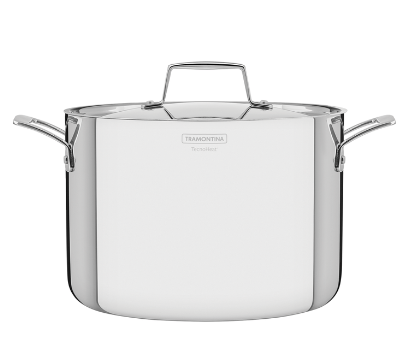 Olla Alta Tramontina Grano de acero inoxidable cuerpo triple con tapa y asas 24 cm 7,7 L