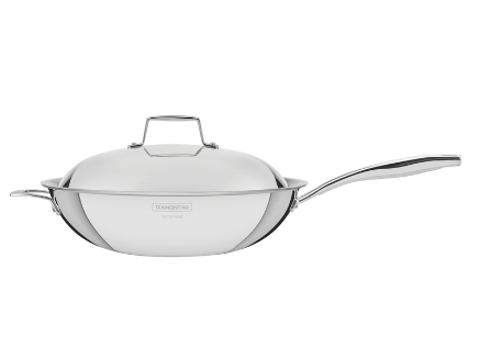Wok Tramontina Grano de acero inoxidable con cuerpo triple revestimiento interno de antiadherente con mango 32 cm 5,2 L