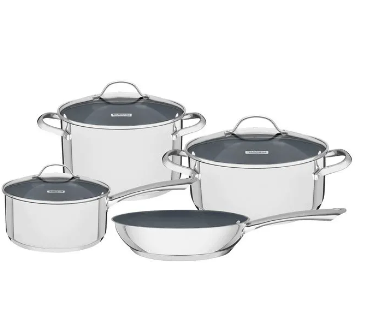 Batería de cocina Tramontina Una Ceramic de acero inoxidable fondo triple con revestimiento interno cerámico grafito 4 piezas