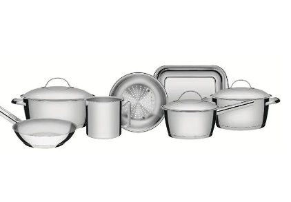 Batería de cocina Allegra de acero inoxidable con fondo triple de 7 piezas Tramontina