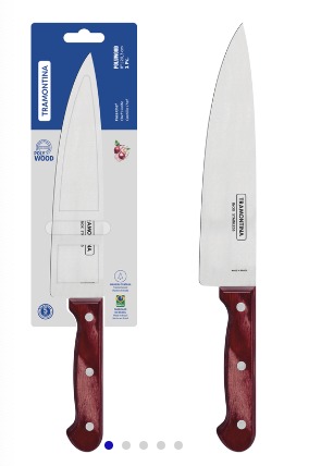 Cuchillo Chef Tramontina Polywood con Lámina de Acero Inoxidable y Mango de Madera Tratada Rojo 8"