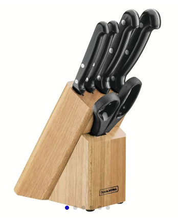 Juego de Cuchillos Tramontina Ultracorte con Láminas de Acero Inoxidable, Mangos de Polipropileno negro y soporte de madera 6 Piezas