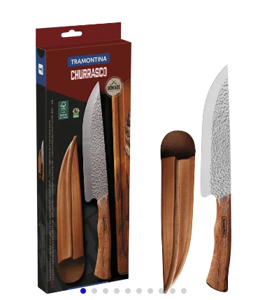 Cuchillo para Carne Tramontina Nômade con Lámina de Acero Inoxidable y Mango de Madera con Vaina de Cuero 8"