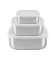 Juego de potes Tramontina Freezinox cuadrados de acero inoxidable con tapa plástica, 3 piezas.