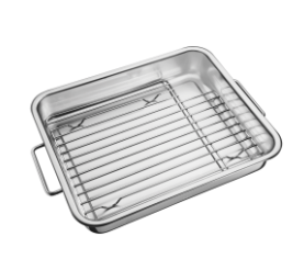 Fuente de hornear Tramontina Service de acero inoxidable con parrilla 39 x 33 cm 6,4 L