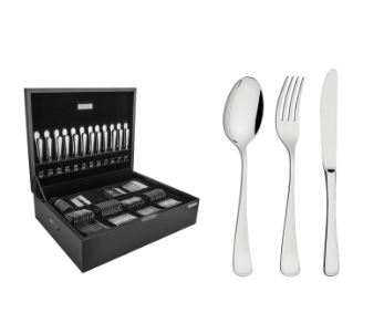 Juego de cubiertos de 130 piezas Tramontina Mônaco de acero inoxidable con cuchillos de mesa forjados 6mm, estuche de madera