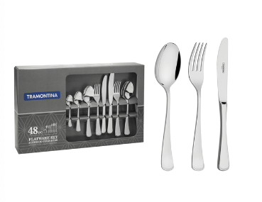 Juego de cubiertos de 48 piezas Tramontina Mônaco de acero inoxidable con cuchillos de mesa forjados