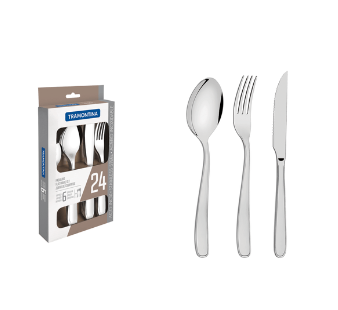 Juego de cubiertos de 24 piezas Tramontina Maresias de acero inoxidable con cuchillos para asado