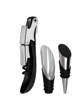 Juego para Vinos Tramontina Harmoniza en Acero Inoxidable y Polipropileno Negro 3 Piezas