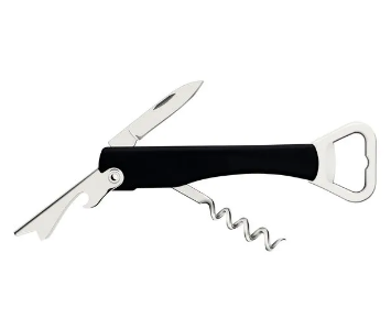Abridor con Sacacorchos y Navaja Tramontina Harmoniza con Láminas en Acero Inoxidable y Cuerpo en ABS Negro