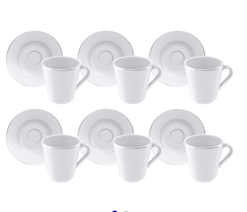 Juego 6 Tazas y 6 Platillos Café Tramontina Línea Joana Porcelana 70 ml