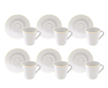 Juego 6 Tazas y 6 Platillos Café Tramontina Línea Elisa Porcelana 70 ml