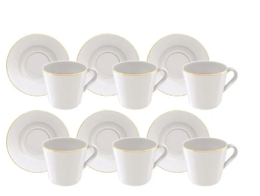 Juego 6 Tazas y 6 Platillos Té Tramontina Línea Elisa Porcelana 185 ml