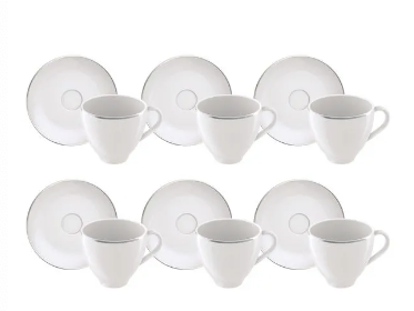 Juego 6 Tazas y 6 Platillos Café Tramontina Línea Atena Porcelana 100 ml