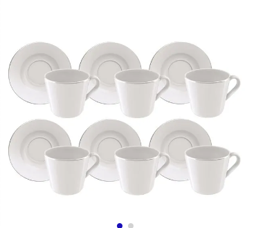 Juego 6 Tazas y 6 Platillos Té Tramontina Línea Joana Porcelana 185 ml