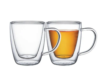 Juego de tazas Tramontina para café y té vidrio doble con asas 2 piezas