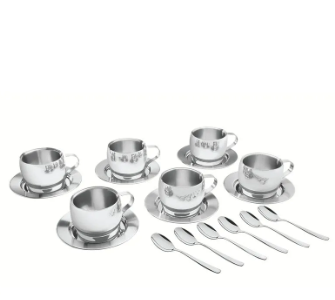 Juego para té y cappuccino Tramontina de acero inoxidable terminación brillante con tazas, platos y cucharas 18 piezas
