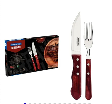 Juego de Cubiertos para Asado Jumbo Tramontina de Acero Inoxidable con Mango Rojo Polywood, 12 piezas.