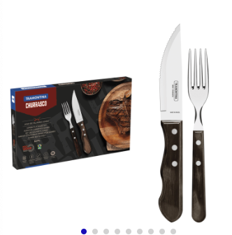 Juego de Cubiertos para Asado Jumbo Tramontina de Acero Inoxidable con Mango Castaño Polywood, 12 piezas.