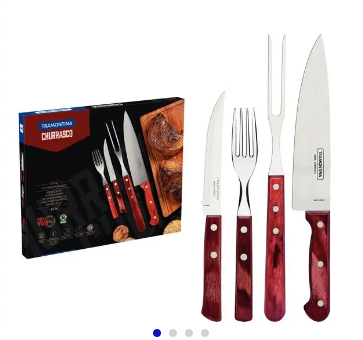 Kit para asado Tramontina de acero inoxidable con mango rojo Polywood 14 piezas