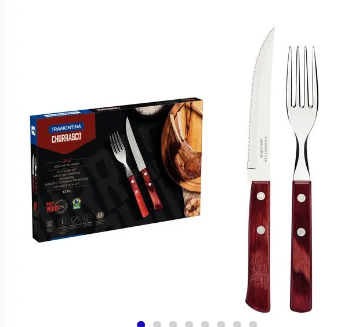 Juego de cubiertos para asado Tramontina de acero inoxidable con mango rojo polywood, 12 piezas.