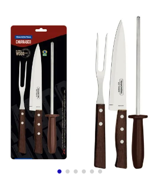 Kit para Asado Tramontina con Láminas de Acero Inoxidable y Mangos de Madera Natural e Polipropileno 3 Piezas