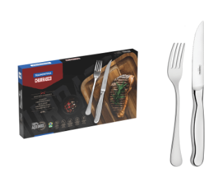 Juego de cubiertos para asado Tramontina Zurique de 12 piezas de acero inoxidable cuchillos jumbo filo dentado y terminación en alto brillo